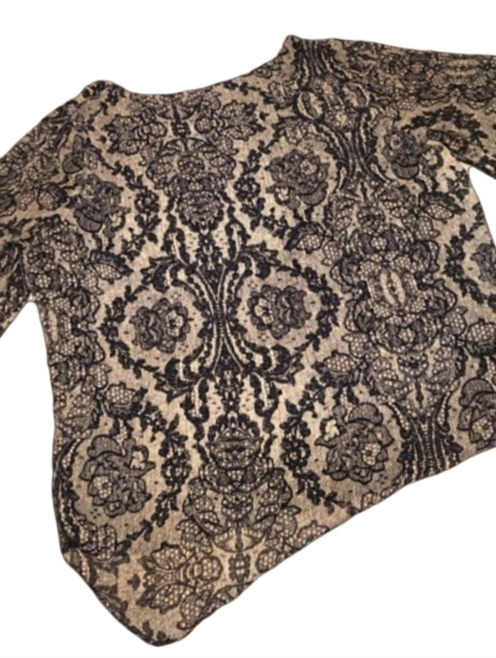 Asymmetric Cream And Black Floral Abstract Blouse